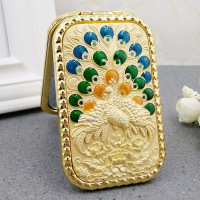 金色孔雀[双面镜] 欧式迷你双面化妆镜折叠女小镜子俄罗斯随身复古便携宿舍学生镜子