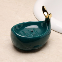 鲸鱼墨绿色皂盒沥水 创意卡通陶瓷沥水分离香皂盒卫生间家用免打孔洗衣肥皂盒皂托皂碟