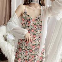 352*单件吊带红色 2XL 哺乳连衣裙中长款碎花时尚吊带裙夏季雪纺衫两件套套装外出喂奶衣