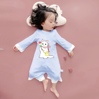 长袖款蓝色小猫(春秋款) 80cm(推荐身高78-85体重24-28) 儿童睡袋夏季薄款短袖睡衣防踢被春秋季女童公主风睡