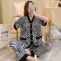 22WMD17 M 棉绸睡衣女短袖长裤薄款春夏季两件套装宽松人造绵绸ins潮家居服