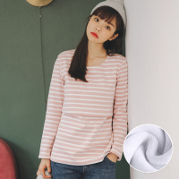 加绒粉底白条 M 哺乳秋衣外出辣妈款上衣秋冬季加绒保暖衣打底衫t恤喂奶衣服冬装