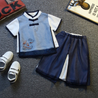 蓝色男童 90 儿童汉服男童夏季薄款中国风唐装女童超仙短袖古装夏装演出服套装