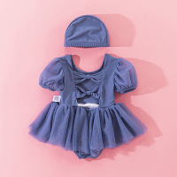 蓝色 90cm 儿童泳衣女童连体露背裙速干可爱公主宝宝度假游泳衣女孩沙滩泳装