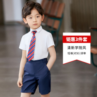 男童套装[短袖衬衫+短裤+领带] 100cm 儿童演出服六一幼儿园服表演背带裤套装短袖大合唱男童女童小学生