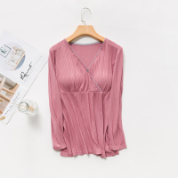 豆沙(2件减10元) M 哺乳上衣外出时尚月子服睡衣喂奶孕妇秋衣产后打底衫春秋夏季薄款