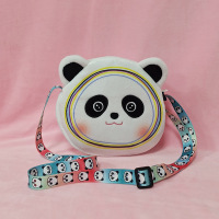 白色 超萌卡通宝宝包包迷你时尚可爱毛绒熊猫儿童斜挎包女童零钱小背包