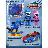 [福乐+路茜+2恐龙]6201A礼盒装 迷你特工队玩具儿童男孩恐龙滑板车变形机器人机甲动漫模型女