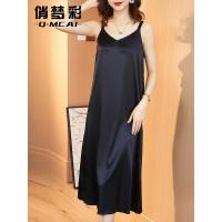 黑色 M 丝绸丝质感吊带背心女配西服内搭家居打底裙夏外穿无袖中长款上衣