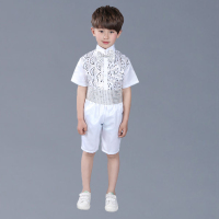 白色 110cm 儿童演出服装男童舞蹈服男孩幼儿园小学生亮片合唱服装六一表演服