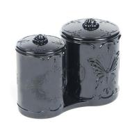 黑色连体双筒带盖 安娜苏收纳筒 连体刷具桶 笔筒 棉签盒化妆棉盒 化妆收纳盒 350g