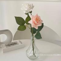 扭纹花瓶+1支白玫瑰+1支香槟玫瑰 送花瓶~ins玫瑰仿真花 氛围感拍照假花道具客厅桌面装饰插花摆件