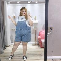 背带裤 2X(130-160斤) 胖莹莹大码女装胖mm春夏特大码300斤ins牛仔背带裤宽松抽绳背带裙