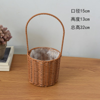 圆型小号手提 中 花篮藤编编织手提插花花艺装饰摆件竹编小篮子伴手礼筐子竹篮花框