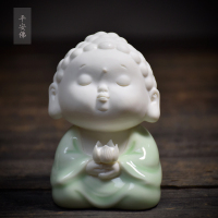 平安佛——静(青釉) 创意陶瓷大日如来佛像车载摆件小件可爱人物工艺汽车香水茶宠饰品