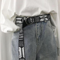 报纸腰带黑色 130cm 双环扣帆布腰带男士字母皮带男潮年轻人韩版简约百搭学生裤带女