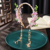 [零星]粉色 汉服发箍仙气绢花头饰懒人头箍短发古装配饰旗袍流苏边夹古风发饰