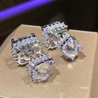 耳钉款一对 MISS DIAMOND立体满钻方块耳环百搭重工爆闪前后戴锆石几何耳饰仙
