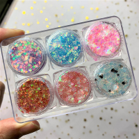 (免胶水)6色套装一混色系 闪粉儿童表演舞台妆彩妆专用亮星星眼妆化妆亮片贴免胶水亮粉套装