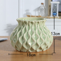 波浪花瓶 低小号(不含花)浅绿 陶瓷花瓶摆件北欧创意简约花插餐桌客厅电视柜装饰品水培仿真花器