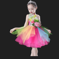 七彩牡丹玫红 110cm 六一儿童亮片舞蹈服公主裙女童花仙子蓬蓬纱裙七彩幼儿花朵演出服