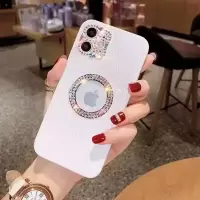 水钻荔枝纹/白色 iPhone 13 苹果13Pro镜头贴钻漏标荔枝纹手机壳iphone11 奢华保护套12/8plus