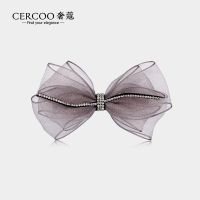 浅灰色 Cercoo/奢蔻发夹 水钻蝴蝶结头饰后脑勺半扎发发饰横夹网纱马尾夹