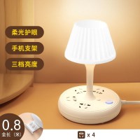 白色方灯罩(无USB)线长0.8米( 送手机支架) 公牛插座板LED台灯多功能多孔带USB插线接线板家用喂奶小夜灯插排