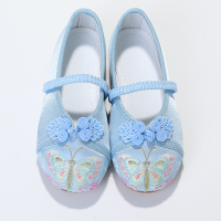 天蓝色 25码(内长14.7厘米) 汉服鞋子儿童古风绣花鞋女童中国风古装宝宝老北京布鞋古代旗袍鞋