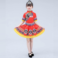 红色短袖[送小头饰] 110cm 儿童少数民族服装女童苗族演出服湘西土家族舞蹈服三月三壮族服饰