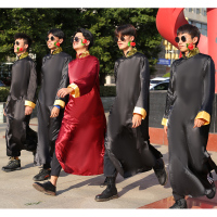 黑色金波刺绣[送墨镜玫瑰] 160 伴郎服兄弟装中式婚礼接亲团礼服中国风大褂唐装创意搞笑服装男士