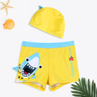 A黄色鲨鱼+帽1 M(建议体重20-35斤)——专业机构、权威质检 儿童泳裤男童中大童分体游泳衣宝宝游泳裤带帽小男孩卡通