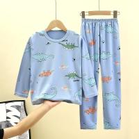 天蓝色恐龙款 80cm 儿童德绒内衣套装中大童1-13岁男童女童保暖秋冬季打底秋衣秋裤童