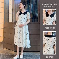 翻领连衣裙[优质款] M 孕妇夏装连衣裙潮妈翻领衣服孕妇装高级感夏天短袖孕妇裙子女夏季