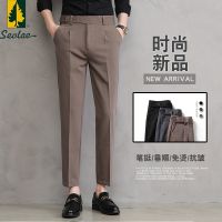 SEVLAE圣弗莱西裤九分裤夏季垂感修身小直筒休闲裤冰丝西装裤薄款