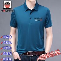 爱曼普男士t恤衫短袖夏季冰丝凉爽中青年翻领纯色polo衫修身上衣
