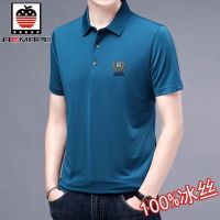 爱曼普夏季冰丝短袖t恤男纯色翻领t恤修身凉爽宽松上衣polo衫男