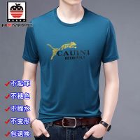 爱曼普新款t恤男夏季冰丝短袖男圆领纯色中年宽松打底衫男体恤衫