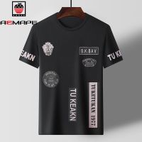 爱曼普正品夏季短袖t恤男圆领冰丝中青年百搭休闲半袖印花上衣男