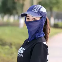 夜光款 藏蓝色 可折叠,男女可戴 出游颈脖连体便携帽带遮光骑车连帽面纱帽子女带围脖一体防晒