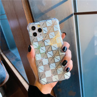 淡蓝色闪粉三宅格子 四角防摔 苹果6/6s iphone8P三宅潮闪粉格子X时尚7适用苹果11proMAX手机壳防摔硅胶