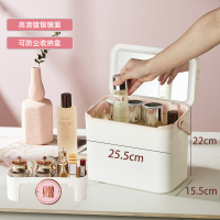 经济款-白-无灯 台式收纳盒一体化妆镜led灯家用女学生梳妆桌面补光大号小型镜子