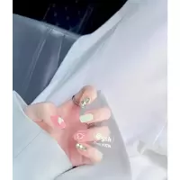薄荷绿亮片xs中长方 薄荷绿亮片高级手工穿戴甲贴片小短甲学生辣妹款假指甲可拆卸孕妇
