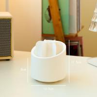 白色无盖 送奔跑兔贴纸 知物猪大容量笔筒女桌面收纳桶多功能旋转笔筒防尘化妆刷收纳盒