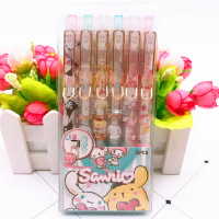 一盒6支价格 0.5mm 卡通按动中性笔 库洛米大集合少女心学生头黑色0.5签字笔水笔