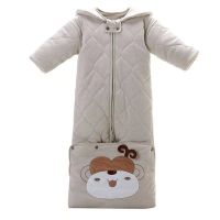纯棉卡其色小猴 110码[适合0-4岁宝宝] 法兰绒婴儿睡袋秋冬季加厚款0-3-6-12个月宝宝睡带儿童小孩防踢被