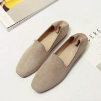 杏色 进口面料 平底平跟女鞋磨砂绒面皮一脚蹬套脚40码单鞋黑色卡其帆布鞋休闲鞋