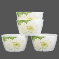 荷花4.5英寸方碗 骨瓷4.5英寸方碗家用米饭碗微波炉用陶瓷碗日式韩式餐具小汤碗