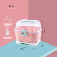 手提款中号粉色 奶瓶收纳盒收纳箱奶瓶沥水架储存婴儿碗筷宝宝餐具收纳盒防尘防虫