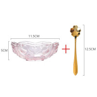 粉色樱花碗(送花勺) 藕粉碗家用厨房简约创意透明玻璃碗商用高颜值金边沙拉燕窝甜品碗
